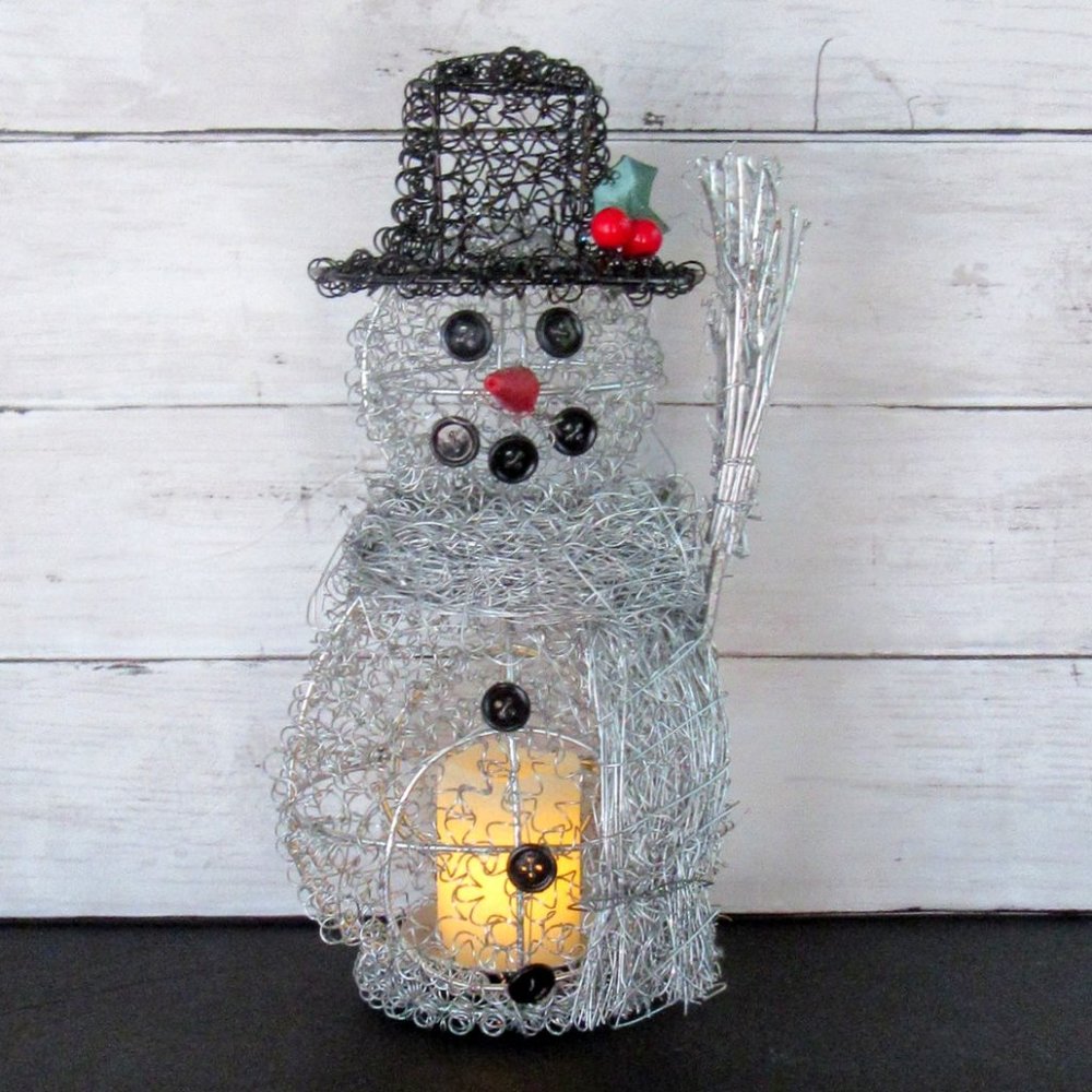 Wire mesh snowman candle holder - 15" tall
